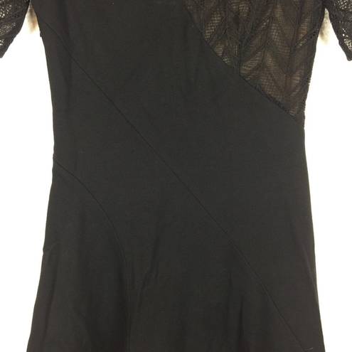 Jason Wu  Black Lace-Paneled Stretch-Ponte Short Sleeve Fit & Flare Dress