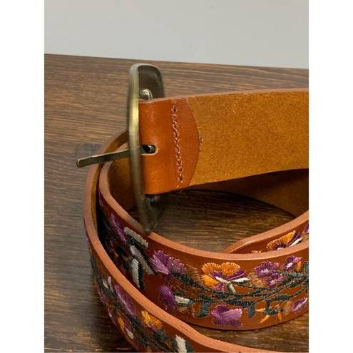 Vera Pelle  Embroidered Brown Leather Belt