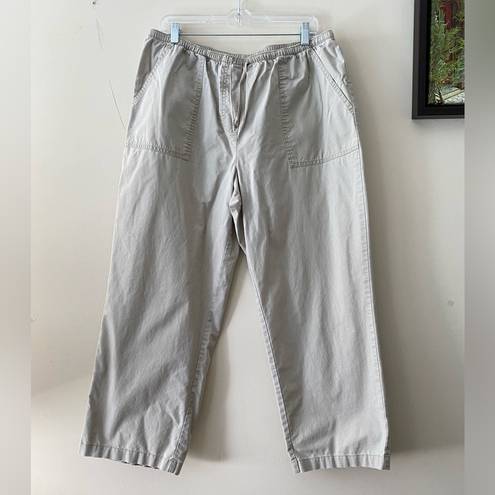 L.L.Bean  Classic Fit Sunwashed Pants Straight-Leg Crop Cotton Beige Size L Pet