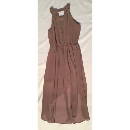 Doe & Rae  Brown Classy Halter Pleated Cut Out High Low Sleeveless Dress Medium