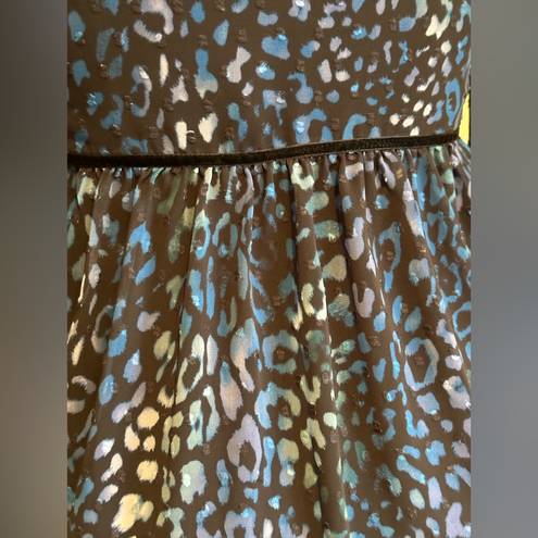 Laundry by Shelli Segal   Blue Cheetah Chiffon Sheer Mini Dress Tie On Neck