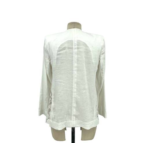 Alice + Olivia  Jenice Lace Inset Open Front Blazer White Linen Size Small