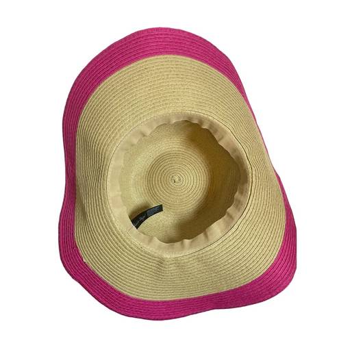 Charlie Paige Charlie‎ Paige Wide Brim Floppy Contrast Bright Pink Straw Sun Hat