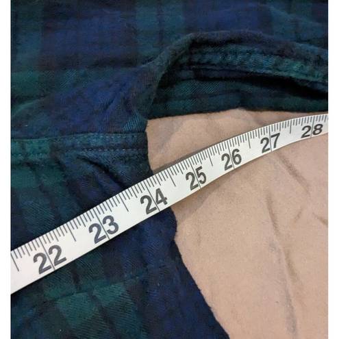 L.L.Bean  Button Up Flannel Shirt Size 1X Cotton Blue Green Plaid Relaxed Fit