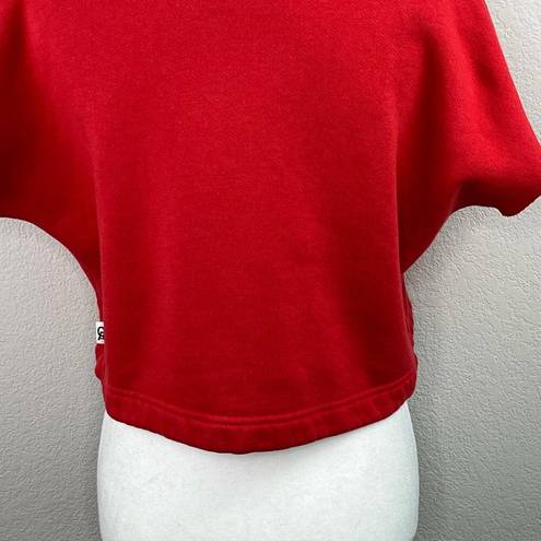 Good American  Red 3/4 Zip Short Sleeve Cropped Sweatshirt Size 0/XS Oversized