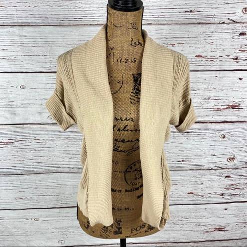 Dress Barn  Shawl Collar Cuffed Dolman Cap Sleeve Open Front Cardigan Tan Small