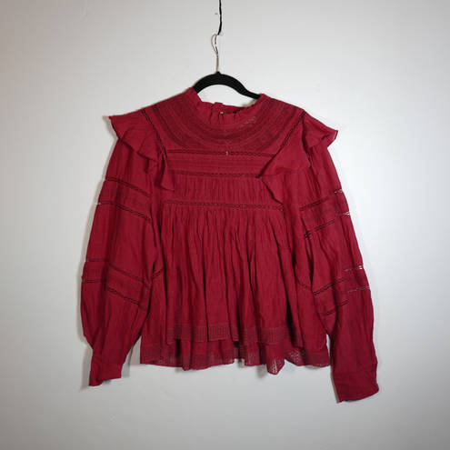 Isabel Marant  Etoile Viviana Crocheted Lace Trimmed Ruffled Cotton Voile Blouse