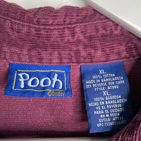 Disney Winnie the Pooh Vintage Long Sleeve Burgundy Corduroy Button-down Shirt Sz XL