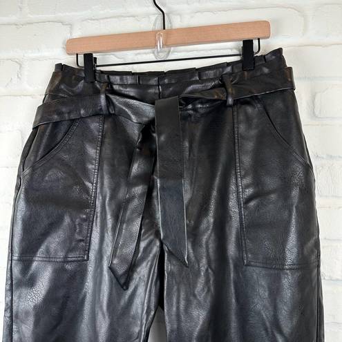 Greylin  Vegan Leather High Waist belted Paper Bag pants Size L Anthropologie