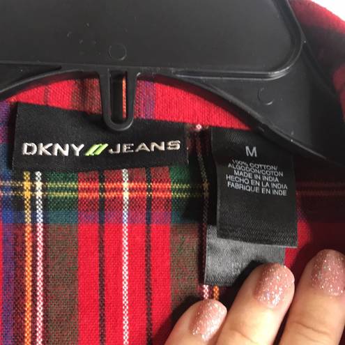 DKNY Vintage  Red Buffalo check Plaid Flannel zip up Shirt size medium