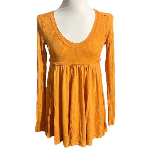 True Craft NWT  Babydoll Orange Top Long Sleeve Round Neck Size Small S