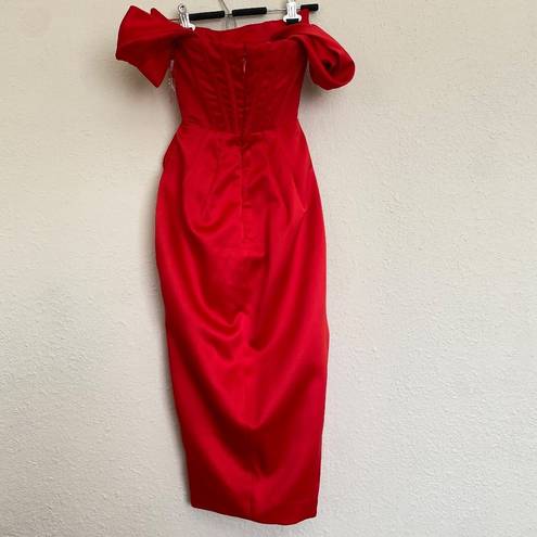 House Of CB  'Loretta' Red Satin Off Shoulder Dress/Size XS NWOT