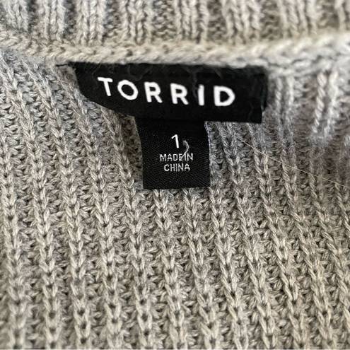 Torrid  Vneck Ribbed Tunic Sweater Grey Side Zip 1 1X