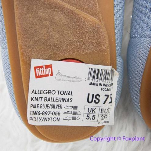 FitFlop NEW  Allegro Airyknit Ballet Flat, pale blue/silver, women size 7.5