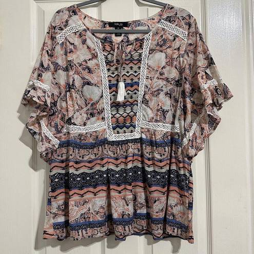 Style & Co  Short Sleeve Bohemian Boho Style Blouse Plus Size 3X