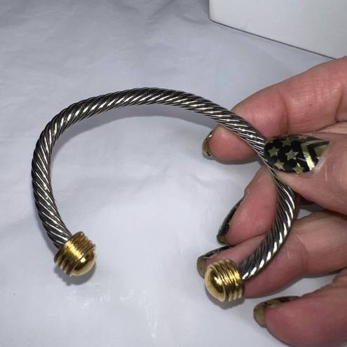 Twisted Silver Tone  Cuff Bracelet with Gold Tone Caps