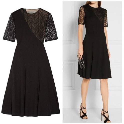 Jason Wu  Black Lace-Paneled Stretch-Ponte Short Sleeve Fit & Flare Dress