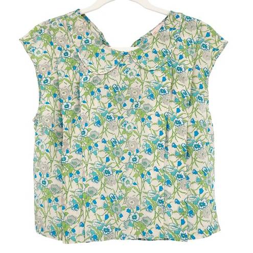 Tracy Reese  Womens Silk Blend Boho Floral Printed Peter Pan Collar Blouse Size P