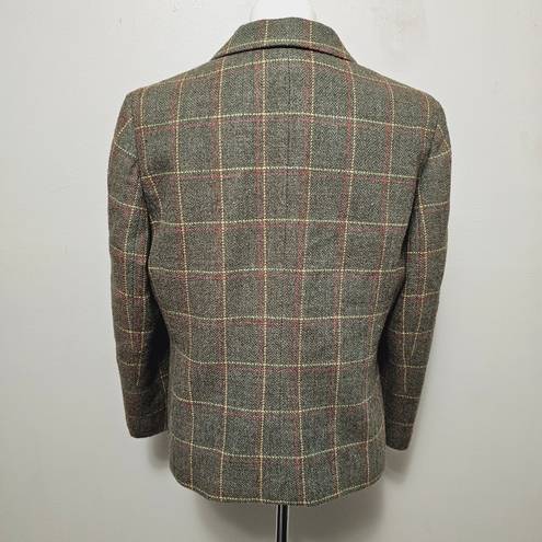 Petite Sophisticate Vintage  Drab Olive Plaid Wool Blend Blazer Size 12