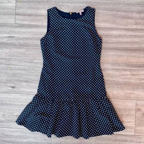 Juicy Couture  Women's Navy Blue Pleated Flare Hem Lined Poka Dots Dress Size 0