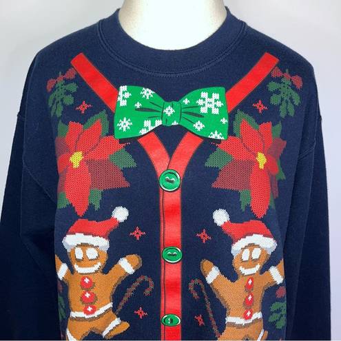 Gildan Ugly Christmas Gingerbread Man Heavy Blend Sweatshirt Navy Blue Medium