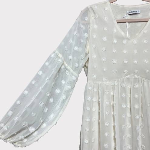 Grace Karin  Mini Dress Size Medium White Cream Bridal Puff Sleeve