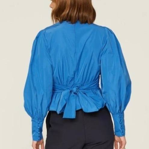 Veronica Beard Rent the runway sz 6  blue seema puff sleeve v neck blouse tie