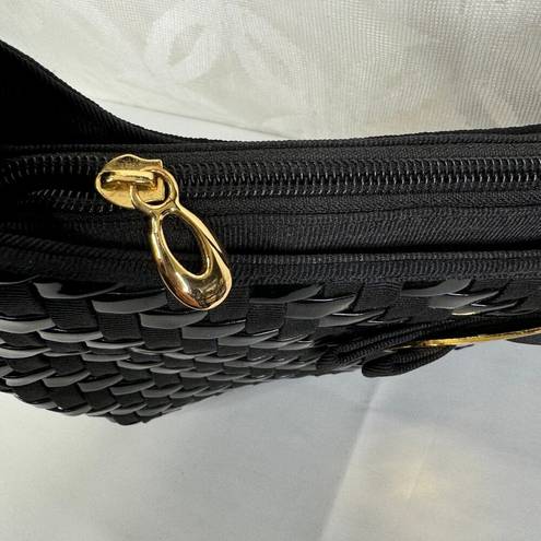 Salvatore Ferragamo  Black Woven Patent Shoulder Bag