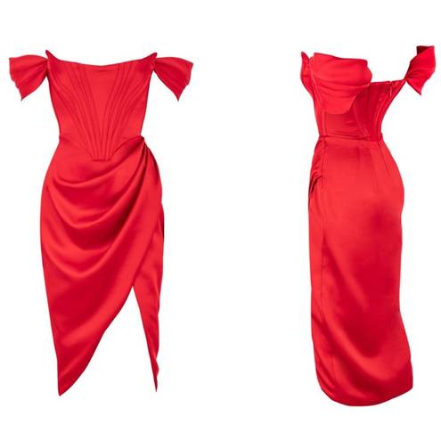 House Of CB  'Loretta' Red Satin Off Shoulder Dress/Size XS NWOT