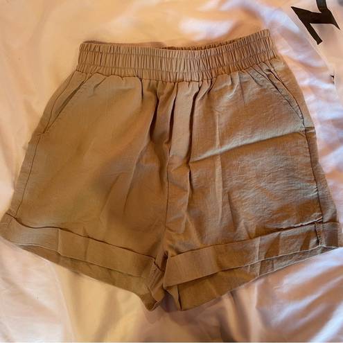 SheIn Elastic Waist Rolled Hem High Waisted Wide Leg Khaki Shorts