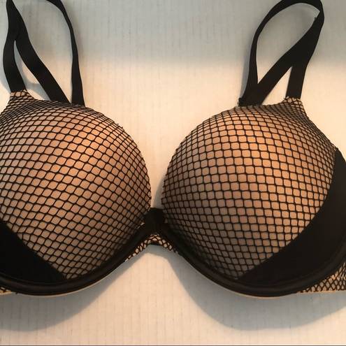 Frederick's of Hollywood Frederick’s of Hollywood Bra Heartthrob Fishnet Full Figure Black Tan Sz 36C EUC