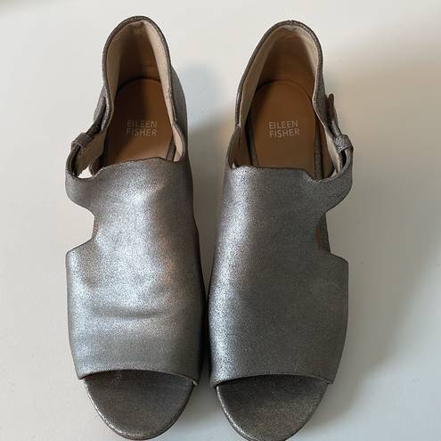 Eileen Fisher  silver/bronze open toe wedge shoes sz 10