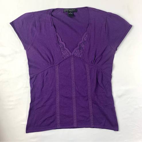 August Silk  Knits Purple Cap Sleeve Lace Accent Top