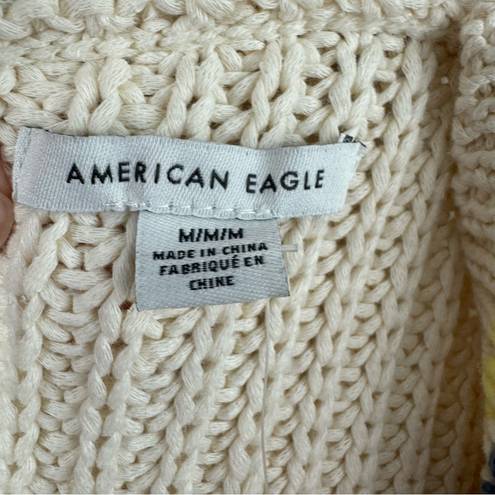 American Eagle Size M Sweater Vest Cream Button Up Cable Knit Academia NEW