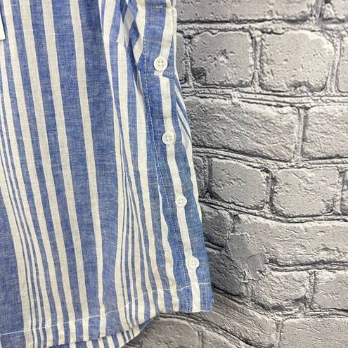 Beach Lunch Lounge Blue Striped Linen Blend Sleeveless Top Size XS