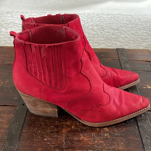 Sam Edelman  Red Nubuck Western Booties Size 10