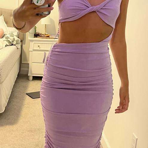 Blanc NWT  Clothing Strappy Cutout Bodycon Ruched MIDI Dress Size Small Lavender