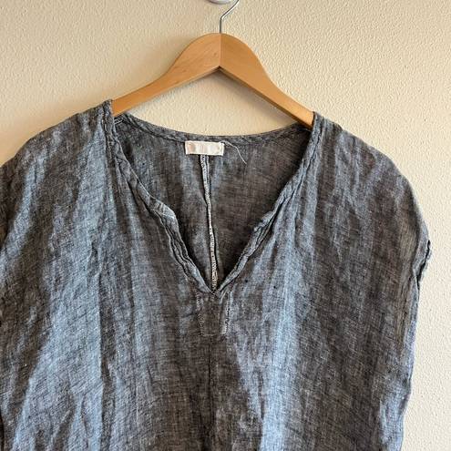 CP Shades  Gray Linen Split Neck Short Sleeve Tunic Blouse L