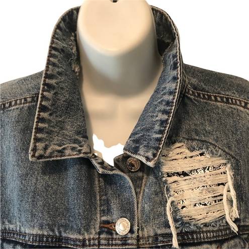 Vervet Classic Crop Fit Distressed Denim Jean Jacket S Medium Blue Non- Stretch