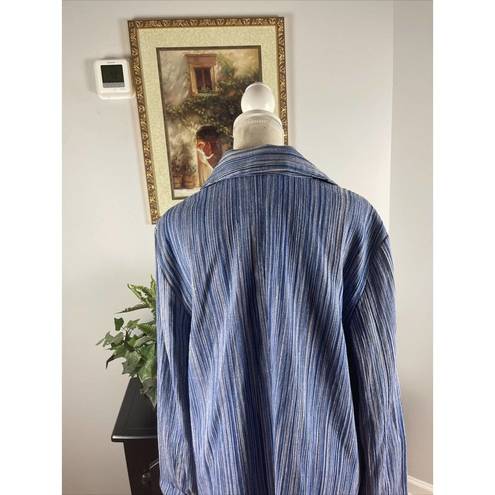 Coldwater Creek Rib Weave Blue Striped Collared Jacket Women's 20 Long Sleeve