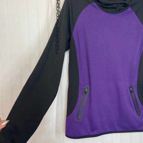 Second Skin  Scuba Hoodie Sweatshirt Womens Purple Black Colorblock Size L