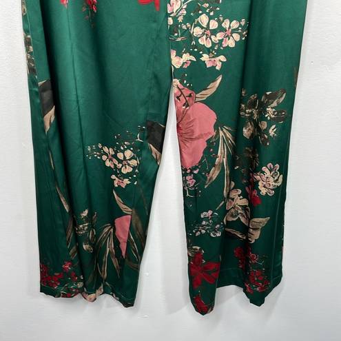 Lulus  Thriving Vibes Green Floral Print Satin Wide-Leg Pants size Medium