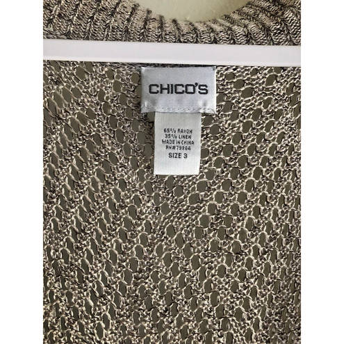 Chico's  knit crochet duster cardigan long Coverup Rayon/Linen sz 3