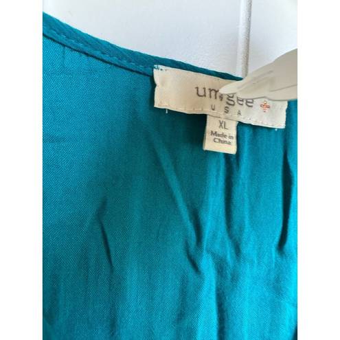 Umgee  Womens Dress Sz XL Jade Fringe Sleepless Night Crinkle Sleeveless NEW