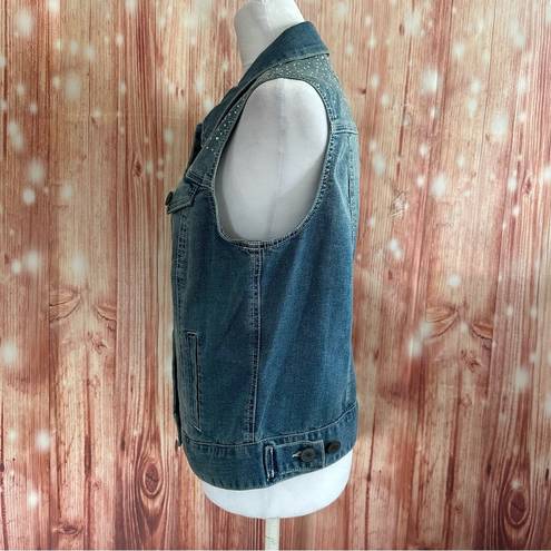 Style & Co Petite Jeweled Studded Denim Vest