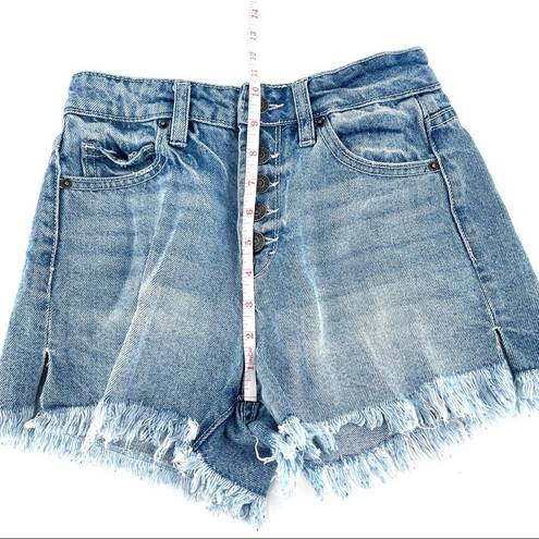 Hidden Jeans HIDDEN Button Fly High Waist Frayed Hem Denim Shorts