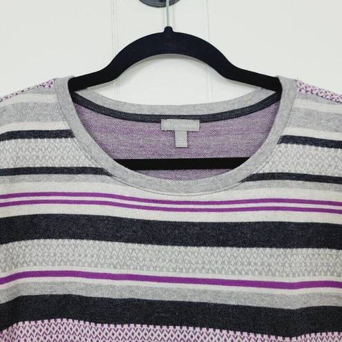 Talbots T by  Womens Medium Petite Grey Purple Striped Cotton Pullover Sweater