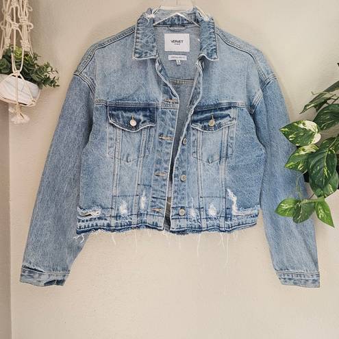 Vervet  Distressed Lightwash Denim Jean Jacket Cotton Oversized Crop Fit Size S