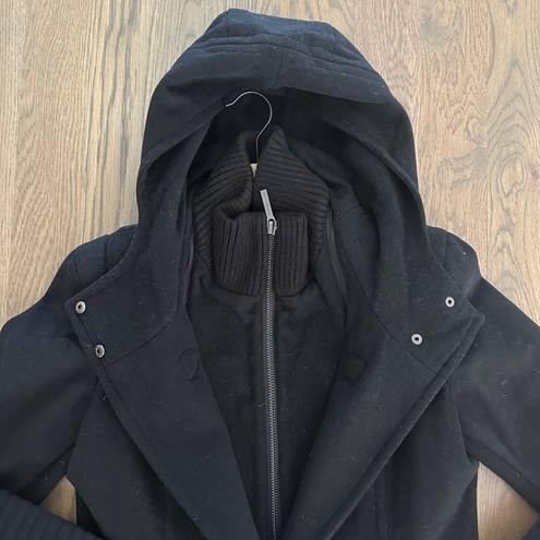 BCBGMAXAZRIA Samantha Black Wool Toggle Hooded Coat in Black Size Large