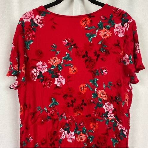 Torrid  Red Floral Gauze Lace Up Skater Dress Sz.2